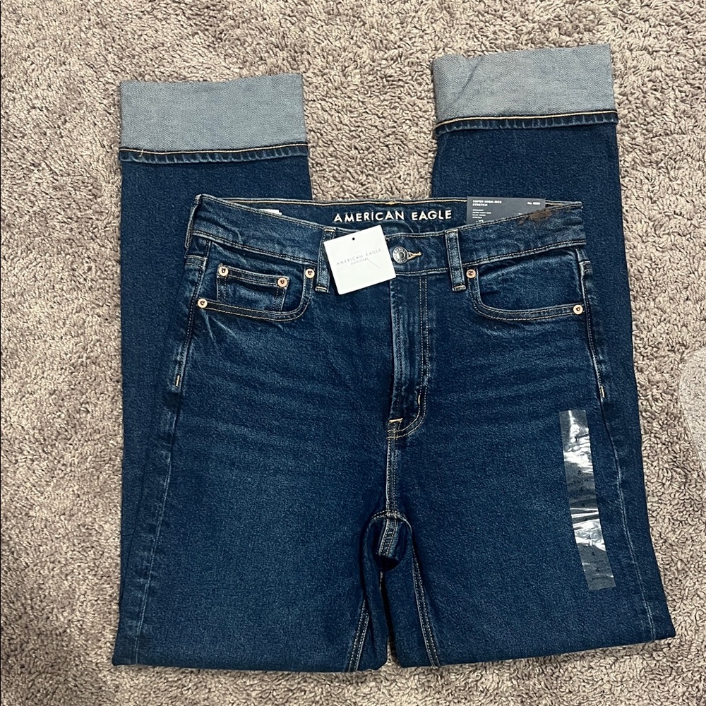 American Eagle Outfitters Women’s Dark Blue Jeans Super High-Rise Stretch